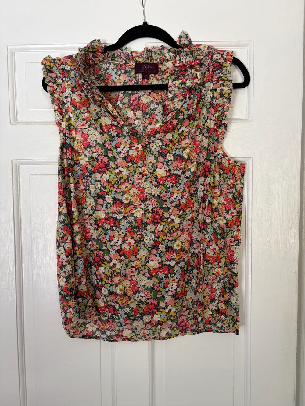 J. Crew liberty print Floral Ruffle Sleeveless top